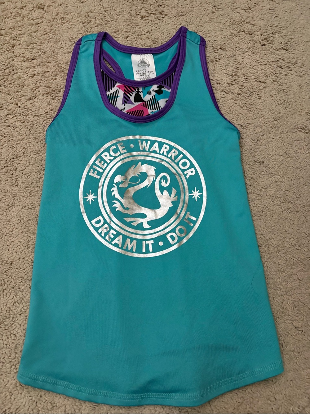Disney Teal Purple Trim Tank Top with Silver Logo size 5/6